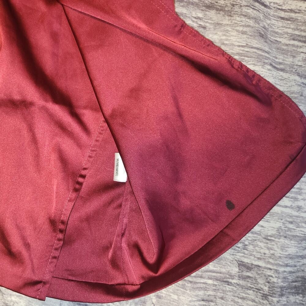 Fashion Nova NWT Sugar Free Burgundy Knotted Wrap Silky Dress Medium - Picture 8 of 12